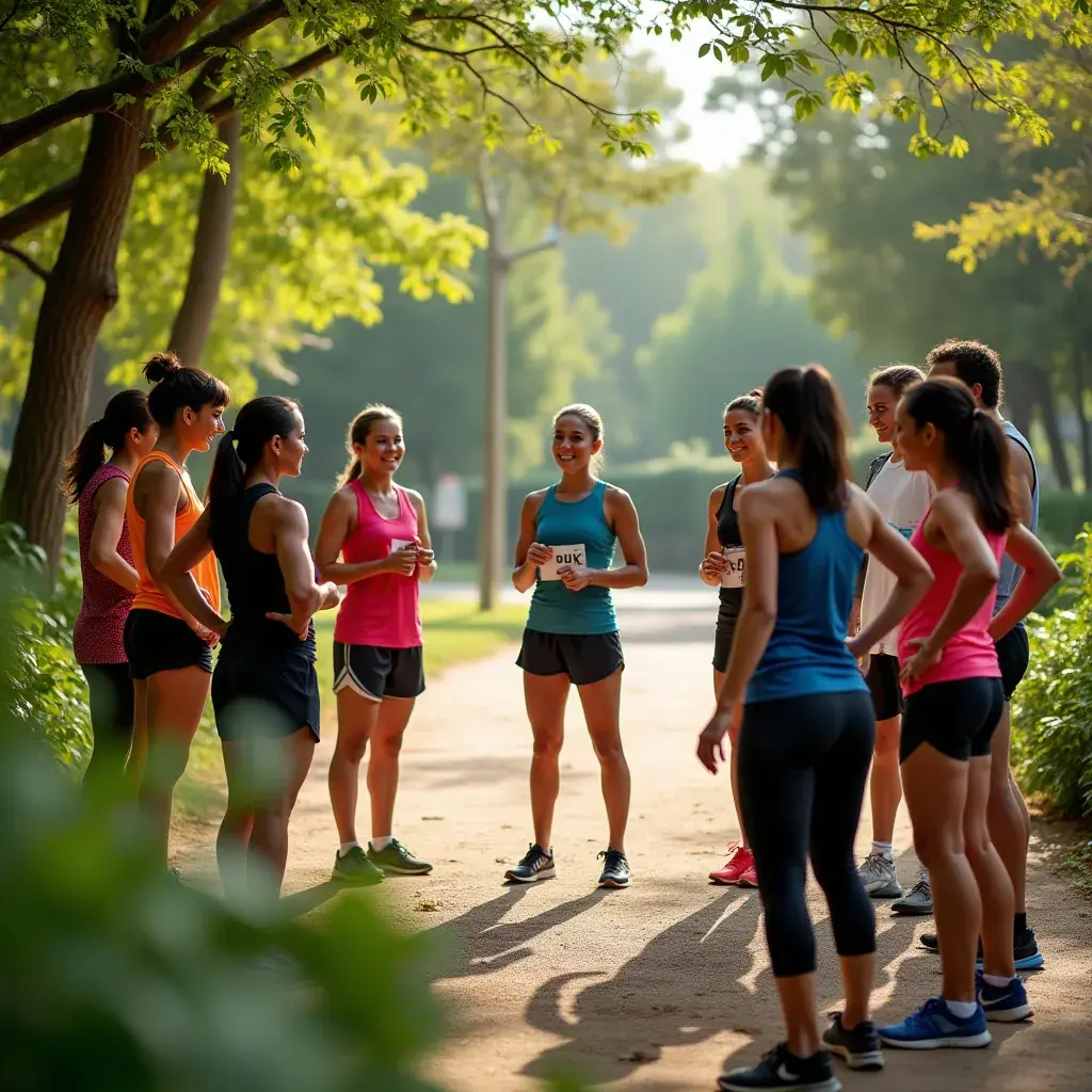 Corredor en un parque entrenando para una maratón al amanecer.